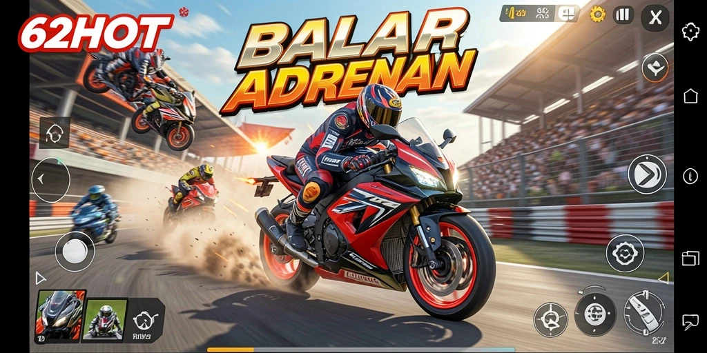 Gameplay menegangkan dalam 62HOT dengan balapan motor yang seru.