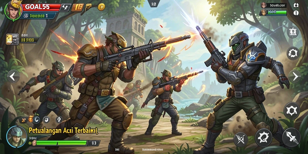 Tangkapan layar dari gameplay mendebarkan GOAL55 yang penuh aksi.