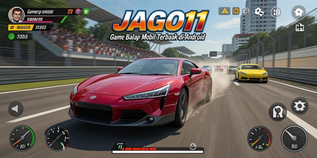 Screenshot JAGO11 menampilkan aksi balap mobil yang intens dan grafis menawan.