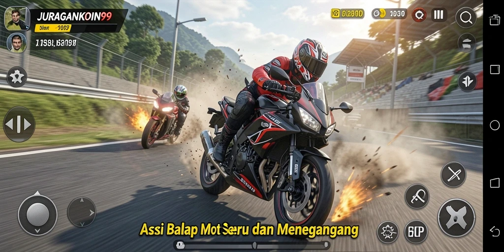 Tampilan gameplay balapan motor yang intens dan seru di JURAGANKOIN99.