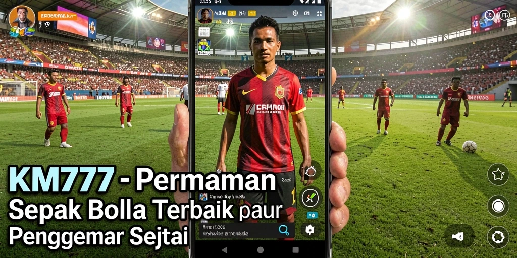 Screenshot gameplay KM777 menunjukkan momen mendebarkan dalam pertandingan sepak bola.