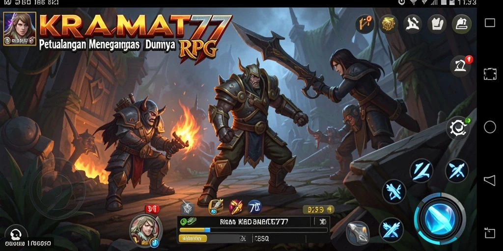 Tampilan gameplay KRAMAT77 yang menampilkan karakter dalam aksi pertarungan RPG.
