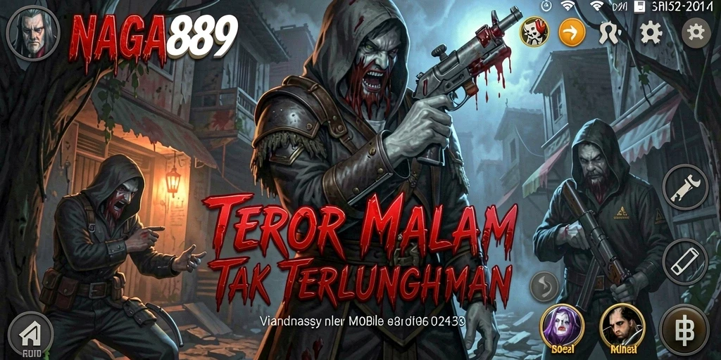 Screenshot gameplay NAGA889 dengan suasana mencekam dan karakter menakutkan.