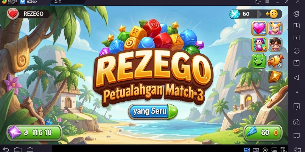 Screenshot gameplay REZEGO menampilkan aksi seru dalam permainan Match-3.