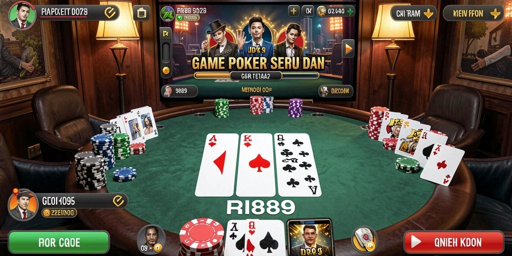 Screenshot utama RI889 menampilkan gameplay Poker yang mendebarkan.