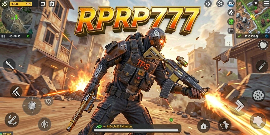 Tampilan gameplay RPRP777 dengan aksi tembak-menembak yang intens.