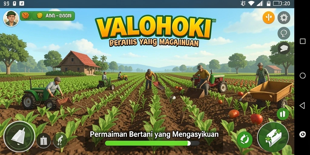 Screenshot gameplay VALOHOKI yang menampilkan ladang hijau subur.