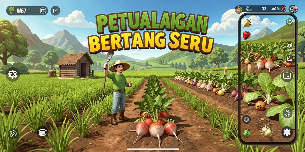 Gameplay W67 yang seru dengan pertanian yang menawan.